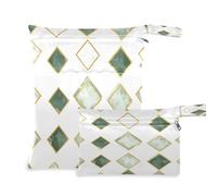 Waassud Green Diamond Shapes - Bolsa húmeda reutilizable para organizar pañales con 2 bolsillos con cremallera para traje de baño, ropa de gimnasio, multicolor, Talla única, moderno