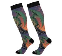Waassud Green Dragon Fire - Calcetines de compresión para mujeres y hombres, circulación, 20-30 mmHg, hasta la rodilla, calcetines de viaje, 1 par, multicolor, Altoa única