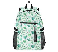 Waassud Green Hearts - Mochila para laptop para mujeres y hombres, mochila de viaje casual de 20 litros con compartimento para laptop de 14 pulgadas, mochila ligera para el trabajo universitario
