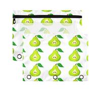 Waassud Green Pears - Estuche para lápices de 3 anillas, paquete de 2 estuches transparentes con agujeros reforzados, cremallera suave, impermeable, organizador de suministros escolares y de oficina