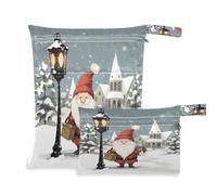 Waassud Happy Christmas Gnomo - Bolsa reutilizable con diseño de gnomo de Navidad, organizador de pañales con 2 bolsillos con cremallera para traje de baño, ropa de gimnasio
