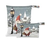 Waassud Happy Christmas Gnomo - Bolsa reutilizable con diseño de gnomo de Navidad, organizador de pañales con 2 bolsillos con cremallera para traje de baño, ropa de gimnasio, multicolor, Talla única,