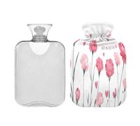 Waassud Happy Mother's Day - Botella de agua caliente con diseño de claveles y corazón con funda suave, bolsa de agua caliente para aliviar el dolor, almohadilla térmica de agua de 2 L para cuello y