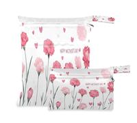 Waassud Happy Mother's Day Carnations and Heart - Bolsa húmeda reutilizable para guardar pañales, organizador con 2 bolsillos con cremallera para traje de baño, ropa de gimnasio, multicolor, Talla