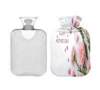 Waassud Happy Mother's Day Carnations - Botella de agua caliente con cubierta suave, bolsa de agua caliente para aliviar el dolor, almohadilla térmica de agua de 2 litros para cuello y hombro, pequeña