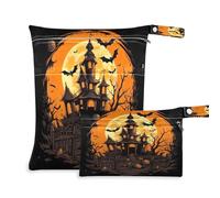 Waassud Haunted House - Bolsa húmeda y seca reutilizable para Halloween, organizador de pañales con 2 bolsillos con cremallera para traje de baño, ropa de gimnasio, multicolor, Talla única, moderno