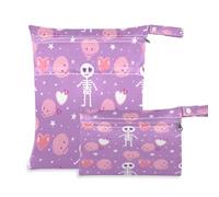 Waassud Hearts and Skeletons - Bolsa húmeda reutilizable para organizar pañales con 2 bolsillos con cremallera para traje de baño, ropa de gimnasio