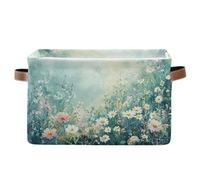 Waassud Hermosas cestas de almacenamiento plegables de acuarela con diseño de flores silvestres, cestas de lona impermeables con asas, organizadores grandes para armario y hogar, para estantes