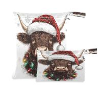Waassud Highland Cow in A Santa Hat - Bolsa húmeda y seca reutilizable, organizador de pañales con 2 bolsillos con cremallera para traje de baño, ropa de gimnasio, multicolor, Talla única, moderno