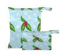 Waassud Holly Leaves (2) bolsas húmedas y secas reutilizables, organizadoras de pañales con 2 bolsillos con cremallera para traje de baño, ropa de gimnasio