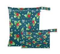 Waassud Holly Leaves and Berries - Bolsa húmeda y seca reutilizable, organizador de pañales con 2 bolsillos con cremallera para traje de baño, ropa de gimnasio