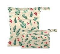 Waassud Holly Leaves - Bolsa húmeda y seca reutilizable, organizador de pañales con 2 bolsillos con cremallera para traje de baño, ropa de gimnasio