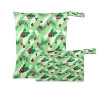 Waassud Holly Leaves - Bolsa para ropa húmeda y seca con 2 bolsillos con cremallera para trajes de baño, ropa de gimnasio y ropa de gimnasio con diseño de hojas verdes