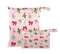 Waassud Holly Leaves Bows - Bolsa húmeda y seca reutilizable, organizador de pañales con 2 bolsillos con cremallera para traje de baño, ropa de gimnasio