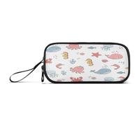 Waassud Kawaii Sea Creatures - Estuche para lápices de gran capacidad, 3 compartimentos, bolsa de nailon con cremallera para artistas de oficina