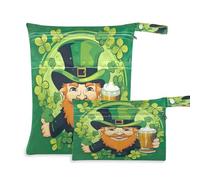 Waassud Leprechaun - Bolsa húmeda y seca reutilizable para organizar pañales con 2 bolsillos con cremallera para traje de baño, ropa de gimnasio, multicolor, Talla única, moderno