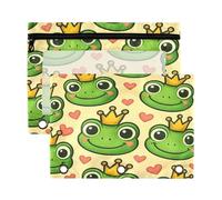 Waassud Linda rana con coronas, estuche para carpetas de 3 anillas, paquete de 2 estuches con cremallera suave, suministros escolares transparentes