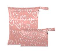 Waassud Line Heart Shapes - Bolsa húmeda y seca reutilizable para organizar pañales con 2 bolsillos con cremallera para traje de baño, ropa de gimnasio, multicolor, Talla única, moderno
