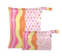 Waassud Lines and Dots - Bolsa de secado húmedo reutilizable, organizador de pañales con 2 bolsillos con cremallera para traje de baño, ropa de gimnasio