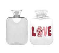 Waassud Love Cat Paw - Botella de agua caliente con funda suave, bolsa de agua caliente para aliviar el dolor, almohadilla térmica de agua de 2 litros para cuello y hombro, pequeña
