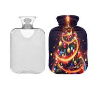 Waassud Magic - Botella de agua caliente con diseño de árbol de Navidad con funda suave, bolsa de agua caliente para aliviar el dolor, almohadilla térmica de agua de 2 litros para cuello y hombro