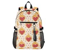 Waassud Mochila de viaje informal con diseño de corazones de llamas para mujeres y hombres, mochila de viaje informal de 20 L con compartimento para laptop de 14 pulgadas, mochila ligera para el