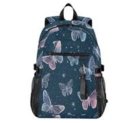 Waassud Mochila de viaje informal de 20 L con diseño de mariposas y estrellas para laptop de 14 pulgadas, mochila ligera para el trabajo universitario, negocios al aire libre