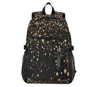 Waassud Mochila para laptop con estrellas doradas en negro para mujeres y hombres, mochila de viaje casual de 20 L con compartimento para laptop de 14 pulgadas, mochila ligera para el trabajo