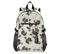 Waassud Mochila para laptop con siluetas florales negras para mujeres y hombres, mochila de viaje casual de 20 L con compartimento para laptop de 14 pulgadas, mochila ligera para el trabajo