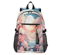 Waassud Mochila para laptop de 20 L con diseño de nubes blancas y cielo rosa para mujeres y hombres, mochila de viaje casual con compartimento para laptop de 14 pulgadas, mochila ligera para el