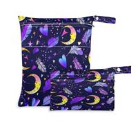 Waassud Moons Stars - Bolsa húmeda reutilizable para organizar pañales con 2 bolsillos con cremallera para traje de baño, ropa de gimnasio