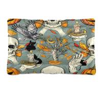 Waassud Mystical - Tapete grueso para cama de perro con calaveras de Halloween, antideslizante, resistente a los masticables, cama para mascotas, para perros, gatos, suave, lavable, para suelo, sofá