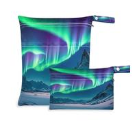 Waassud Northern Lights - Bolsa organizadora de pañales reutilizable con 2 bolsillos con cremallera para traje de baño, ropa de gimnasio