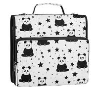 Waassud Panda and Star - Carpeta con cremallera de 3 anillos con correa para el hombro y asa, anillo en D de 1.5 pulgadas, 500 hojas, organizador de carpetas expansibles