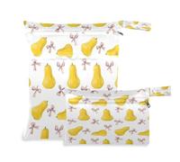 Waassud Pears and Bows - Bolsa húmeda y seca reutilizable, organizador de pañales con 2 bolsillos con cremallera para traje de baño, ropa de gimnasio