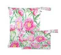 Waassud Peonies and Leaves - Bolsa húmeda y seca reutilizable, organizador de pañales con 2 bolsillos con cremallera para traje de baño, ropa de gimnasio