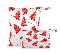 Waassud Red Christmas Trees - Bolsa húmeda y seca reutilizable, organizador de pañales con 2 bolsillos con cremallera para traje de baño, ropa de gimnasio