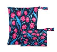 Waassud Red Tulip - Bolsa reutilizable para guardar pañales, organizadora, con 2 bolsillos con cremallera para traje de baño, ropa de gimnasio