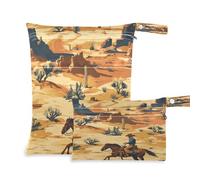 Waassud Retro Western Cowboy and Horse Wet Dry Bag Reutilizable Mojado Bolsas Organizador Bolsa de pañales Organizando Bolsas con 2 Bolsillos con Cremallera para Traje de Baño Ropa de Gimnasio,