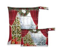 Waassud Snowy Christmas Trees - Bolsa húmeda y seca reutilizable para organizar pañales con 2 bolsillos con cremallera para traje de baño, ropa de gimnasio