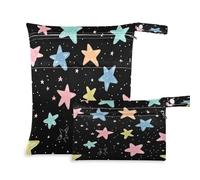 Waassud Sparkling Stars - Bolsa reutilizable para guardar pañales, organizador de pañales con 2 bolsillos con cremallera para traje de baño, ropa de gimnasio, multicolor, Talla única, moderno