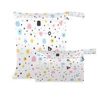 Waassud Squares and Circles - Bolsa húmeda y seca reutilizable, organizador de pañales con 2 bolsillos con cremallera para traje de baño, ropa de gimnasio, multicolor, Talla única, moderno