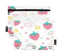 Waassud Strawberry Love - Estuche transparente para lápices de 3 anillas, cierre suave, paquete de 2, multicolor, one sizex2