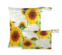Waassud Sunflowers - Bolsa húmeda y seca reutilizable, organizador de pañales con 2 bolsillos con cremallera para traje de baño, ropa de gimnasio