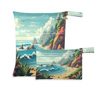 Waassud Sunny Coastal Landscape - Bolsa reutilizable con 2 bolsillos con cremallera para trajes de baño, ropa de gimnasio
