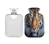 Waassud Tiger Head - Botella de agua caliente con cubierta suave, bolsa de agua caliente para aliviar el dolor, almohadilla térmica de agua de 2 L, para cuello y hombro, tamaño mediano