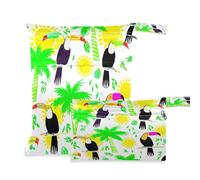 Waassud Tropical Tucanes - Bolsa húmeda y seca reutilizable, organizador de pañales con 2 bolsillos con cremallera para traje de baño, ropa de gimnasio