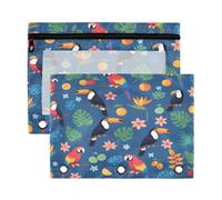 Waassud Tucanes - Estuche para lápices de loros para carpeta de 3 anillas, paquete de 2 estuches transparentes con agujeros reforzados, cremallera suave, impermeable, organizador de suministros de