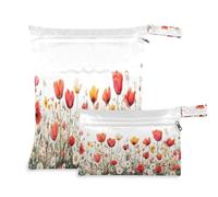 Waassud Tulip Field - Bolsa reutilizable para ropa húmeda y seca, organizador de pañales con 2 bolsillos con cremallera para traje de baño, ropa de gimnasio, multicolor, Talla única, moderno