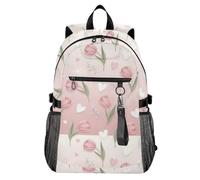 Waassud Tulips White Hearts - Mochila para laptop para mujeres y hombres, mochila de viaje casual de 20 L con compartimento para laptop de 14 pulgadas, mochila ligera para el trabajo universitario